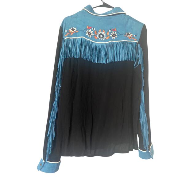 Vintage-Inspired John Moon Western Shirt M - Embroidered Floral Fringe Rodeo - Picture 3 of 10